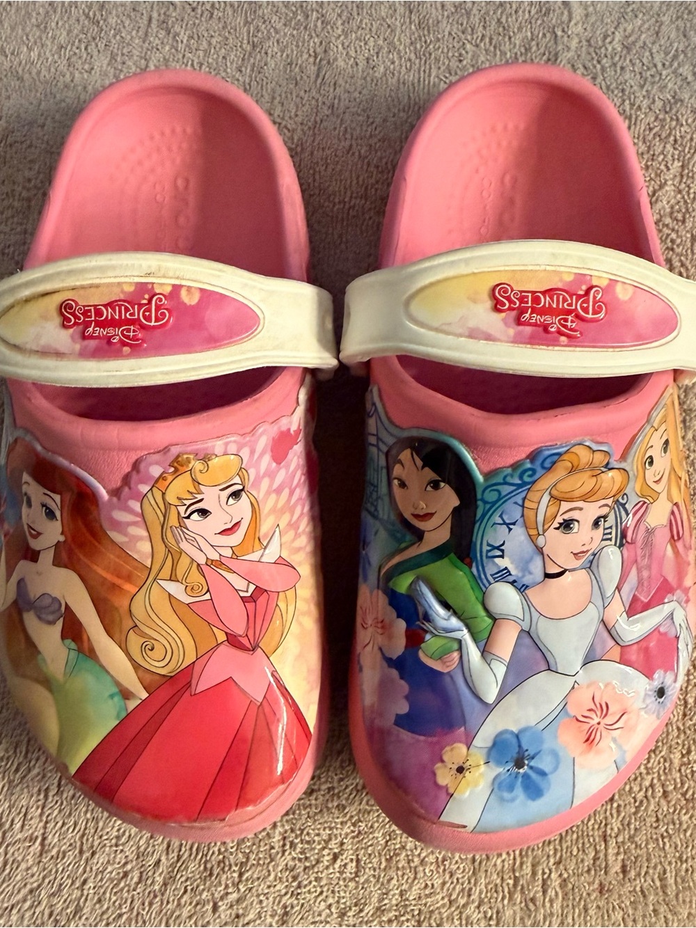 Disney Princess Pink and White Kids' Slip-On Clogs with Character Art